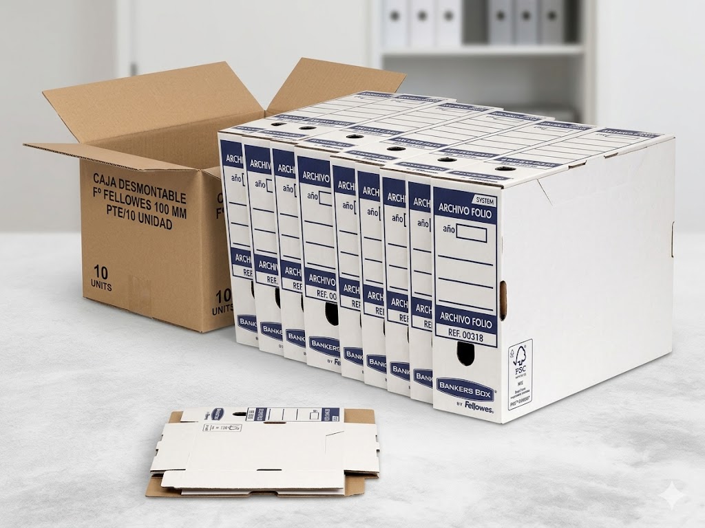 Caixa Arxiu Automàtica Fellowes Folio 100mm Blanc/Blau Pack 10u