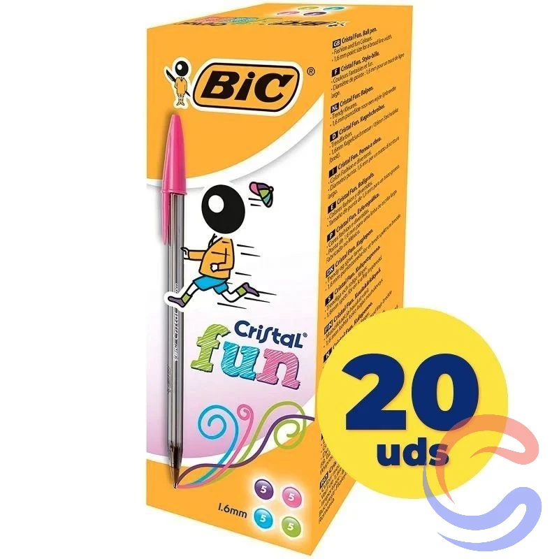 Bolígraf BIC Cristal Fun Punta Gruixuda 1,6mm Caixa 20u - Turquesa/Rosa/Violeta/Verd Lima