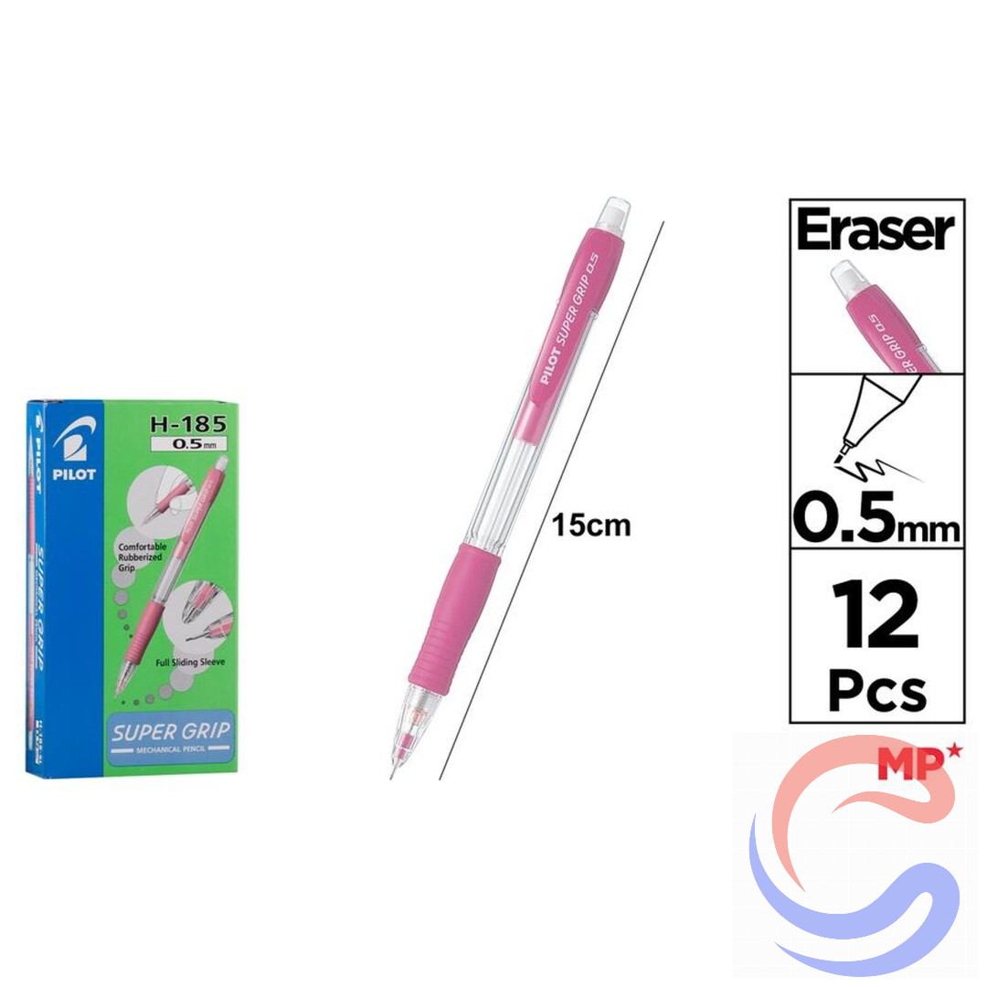 Portamines Pilot SuperGrip H-185 0,5mm Caixa 12u - Negre/Vermell/Blau Clar/Rosa/Verd