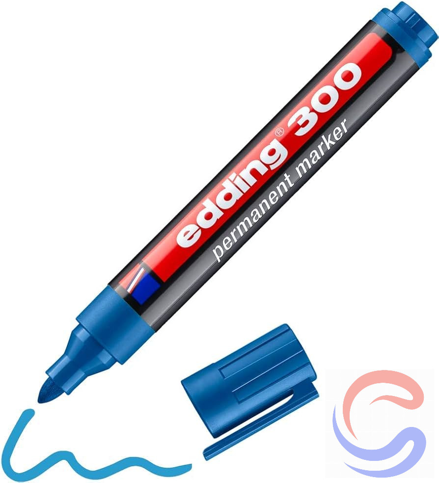 Marcador Permanent Edding 300 Caixa 10u - Negre/Vermell/Blau/Blau Clar/Verd