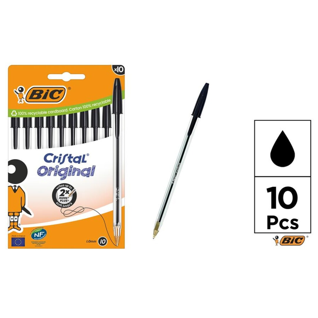 Bolígraf BIC Cristal Original Punta Mitjana 1,0 mm Pack 10 Unitats Multicolor