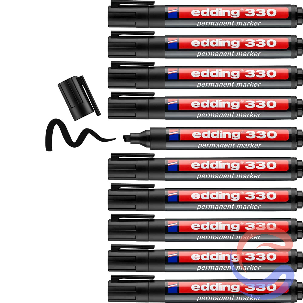Marcador Permanent Edding 330 Punta Bisell 1-5mm Pack 10u - Negre/Blau/Vermell/Blau Clar/Rosa/Verd