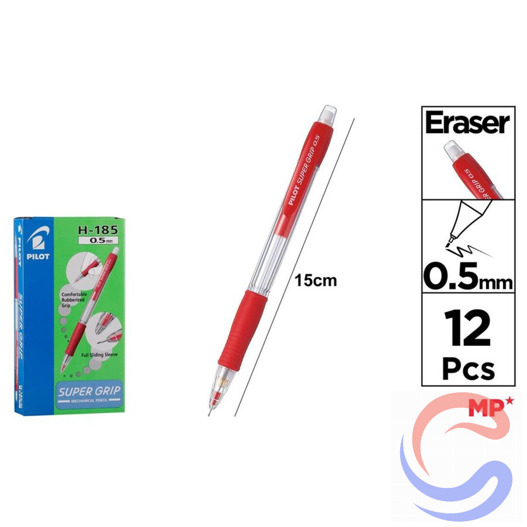 Portamines Pilot SuperGrip H-185 0,5mm Caixa 12u - Negre/Vermell/Blau Clar/Rosa/Verd