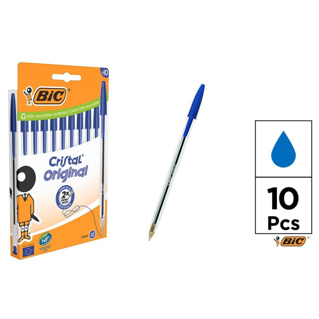 Bolígraf BIC Cristal Original Punta Mitjana 1,0 mm Pack 10 Unitats Multicolor