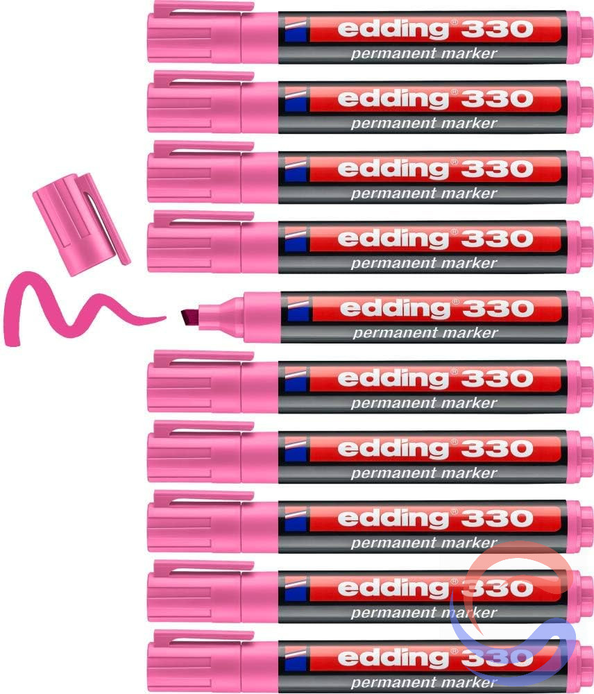 Marcador Permanent Edding 330 Punta Bisell 1-5mm Pack 10u - Negre/Blau/Vermell/Blau Clar/Rosa/Verd